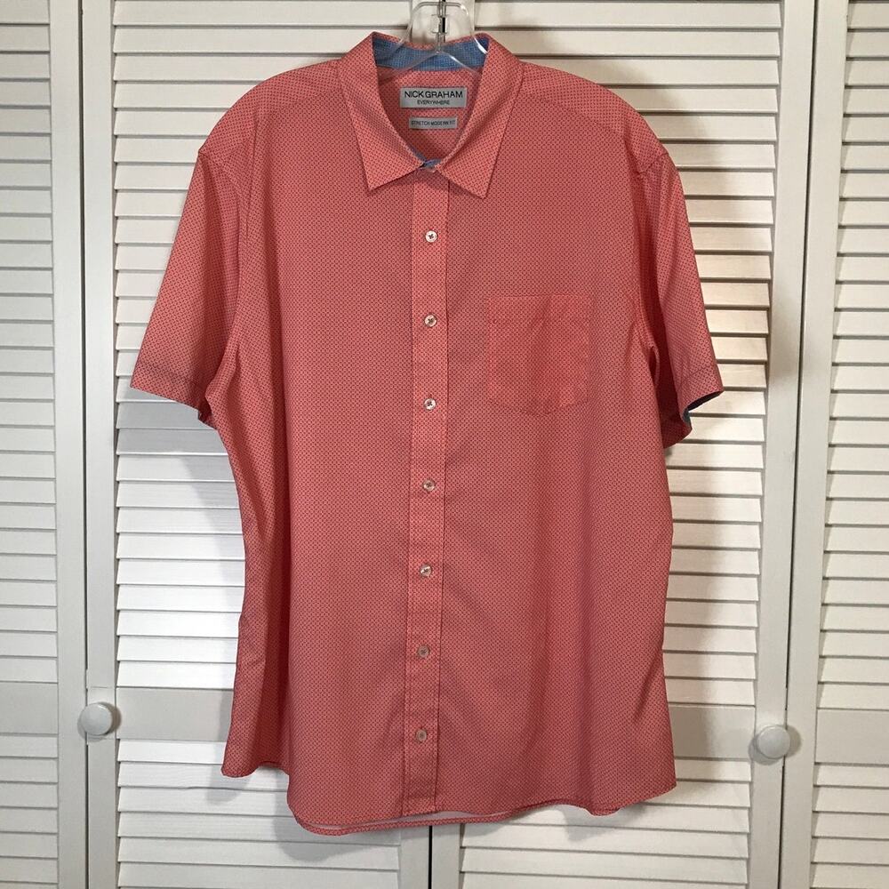 Nick Graham Pink Everywhere Performance Stretch Modern Fit Collared Shirt Men XL